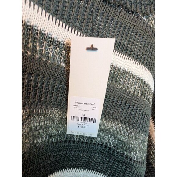 NWT Francesca's Blue Rain Green and White Parris Stripe Dolman Top - XL - Picture 4 of 11